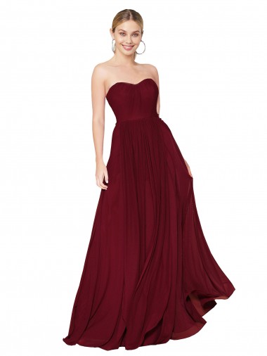 Strapless Long Soft Chiffon Burgundy Sleeveless Formal Evening Gown / Prom Dress / Bridesmaid Dress Victoria
