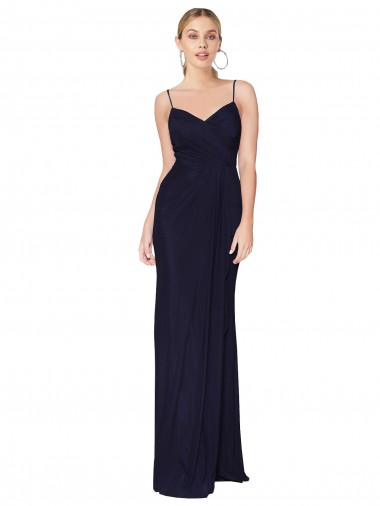 High Neck Long Soft Chiffon Dark Navy Mermaid Sleeveless Bridesmaid Dress / Formal Dress Victoria
