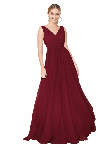 High Neck Long Soft Chiffon Burgundy Sleeveless Formal Dress / Bridesmaid Dress Victoria
