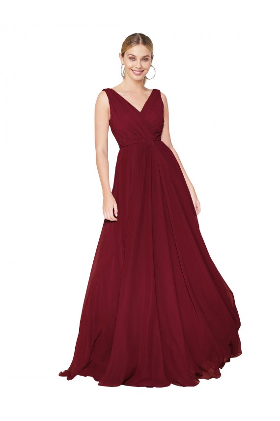 High Neck Long Soft Chiffon Burgundy Sleeveless Formal Dress / Bridesmaid Dress Victoria