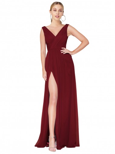 High Neck Long Soft Chiffon Burgundy Sleeveless Black Tie Evening Gown / Prom Dress / Bridesmaid Dress Victoria