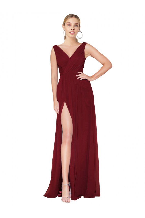 High Neck Long Soft Chiffon Burgundy Sleeveless Black Tie Evening Gown / Prom Dress / Bridesmaid Dress Victoria