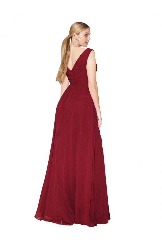 High Neck Long Soft Chiffon Burgundy Sleeveless Black Tie Evening Gown / Prom Dress / Bridesmaid Dress Victoria