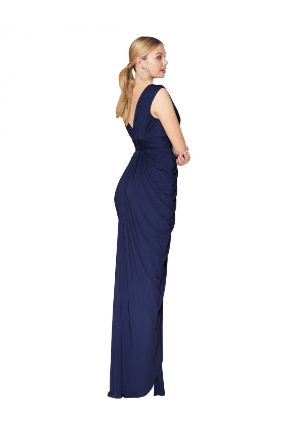 High Neck Long Soft Chiffon Dark Navy Mermaid Sleeveless Formal Evening Gown / Prom Dress / Bridesmaid Dress Victoria