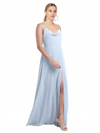 Cowl Neck Long Chiffon Light Sky Blue Sleeveless Bridesmaid Dress / Evening Gowns Victoria