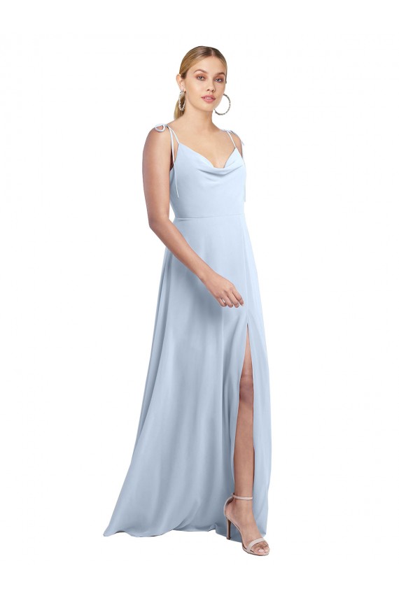 Cowl Neck Long Chiffon Light Sky Blue Sleeveless Bridesmaid Dress / Evening Gowns Victoria
