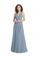 V-Neck Long Soft Chiffon Dusty Blue A-Line Sleeveless Bridesmaid Dress Victoria