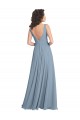 V-Neck Long Soft Chiffon Dusty Blue A-Line Sleeveless Bridesmaid Dress Victoria