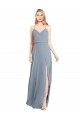 V-Neck Long Soft Chiffon Dusty Blue Sleeveless Bridesmaid Gowns Victoria