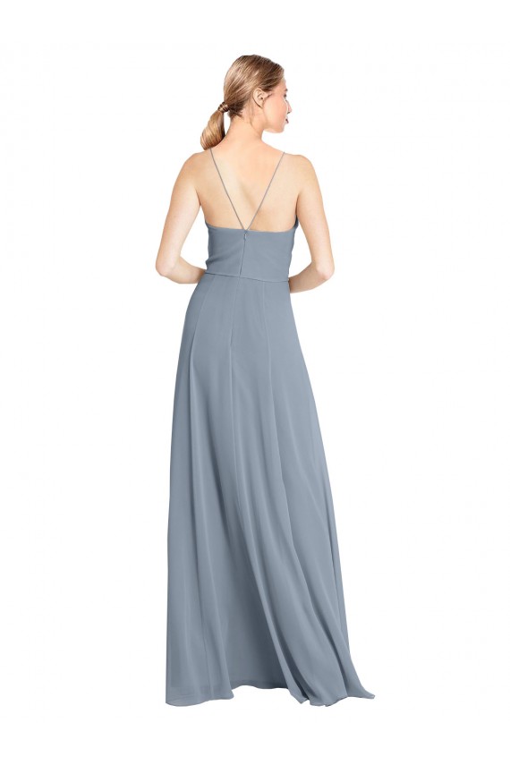 V-Neck Long Soft Chiffon Dusty Blue Sleeveless Bridesmaid Gowns Victoria