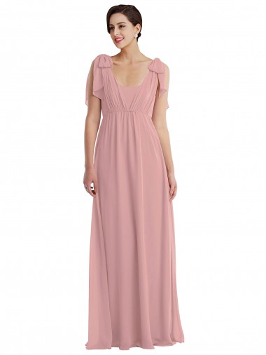 Halter Neck Long Soft Chiffon Dusty Pink Sleeveless Semi Formal Evening Dress / Bridesmaid Dress Victoria