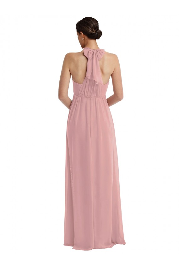 Halter Neck Long Soft Chiffon Dusty Pink Sleeveless Semi Formal Evening Dress / Bridesmaid Dress Victoria