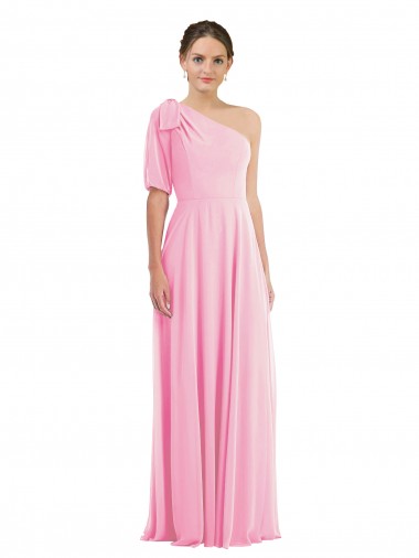 One Shoulder Long Soft Chiffon Barely Pink Sleeveless Semi Formal Evening Dress / Bridesmaid Dress Victoria