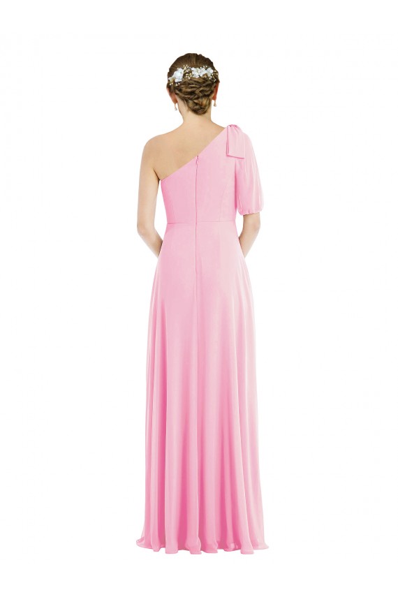 One Shoulder Long Soft Chiffon Barely Pink Sleeveless Semi Formal Evening Dress / Bridesmaid Dress Victoria
