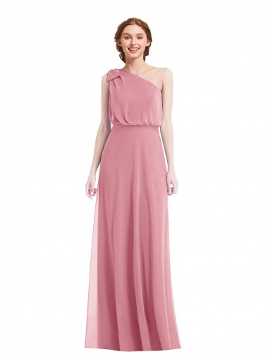 One Shoulder Long Soft Chiffon Skin Pink Sleeveless Semi Formal Evening Dress / Bridesmaid Dress Victoria