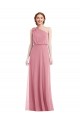 One Shoulder Long Soft Chiffon Skin Pink Sleeveless Semi Formal Evening Dress / Bridesmaid Dress Victoria