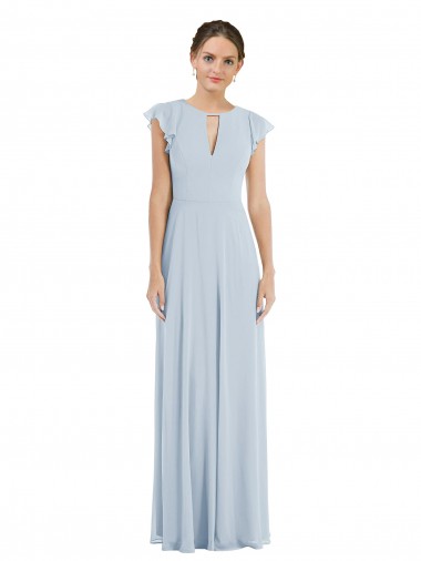 Bateau Neck Long Soft Chiffon Sea Glass Flutter Sleeves Formal Evening Gown / Bridesmaid Dress Victoria