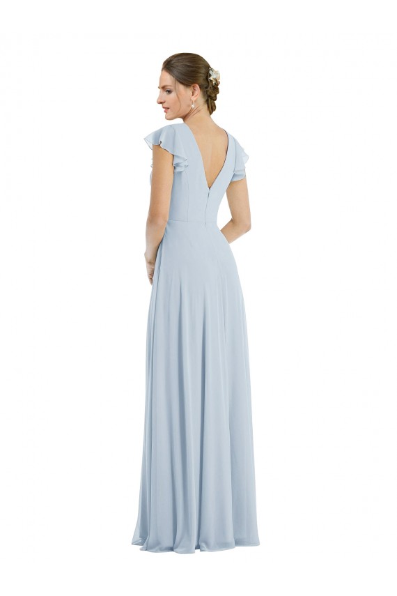Bateau Neck Long Soft Chiffon Sea Glass Flutter Sleeves Formal Evening Gown / Bridesmaid Dress Victoria