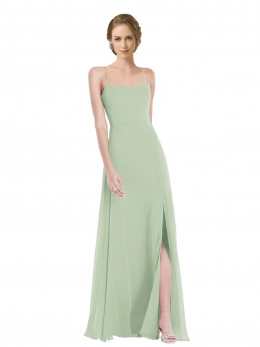Scoop Neck Long Soft Chiffon Sage Sleeveless Semi Formal Evening Dress / Bridesmaid Dress Victoria