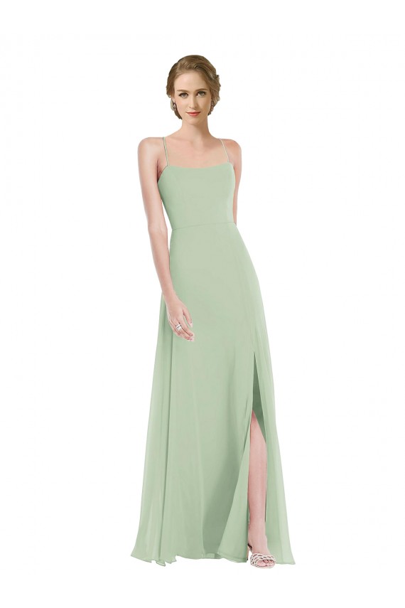 Scoop Neck Long Soft Chiffon Sage Sleeveless Semi Formal Evening Dress / Bridesmaid Dress Victoria