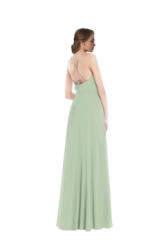 Scoop Neck Long Soft Chiffon Sage Sleeveless Semi Formal Evening Dress / Bridesmaid Dress Victoria