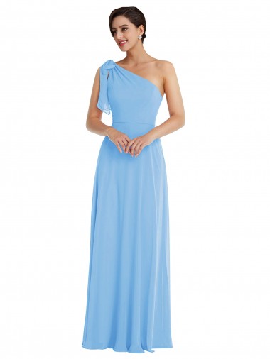 One Shoulder Long Soft Chiffon Periwinkle Sleeveless Semi Formal Evening Dress / Bridesmaid Dress Victoria