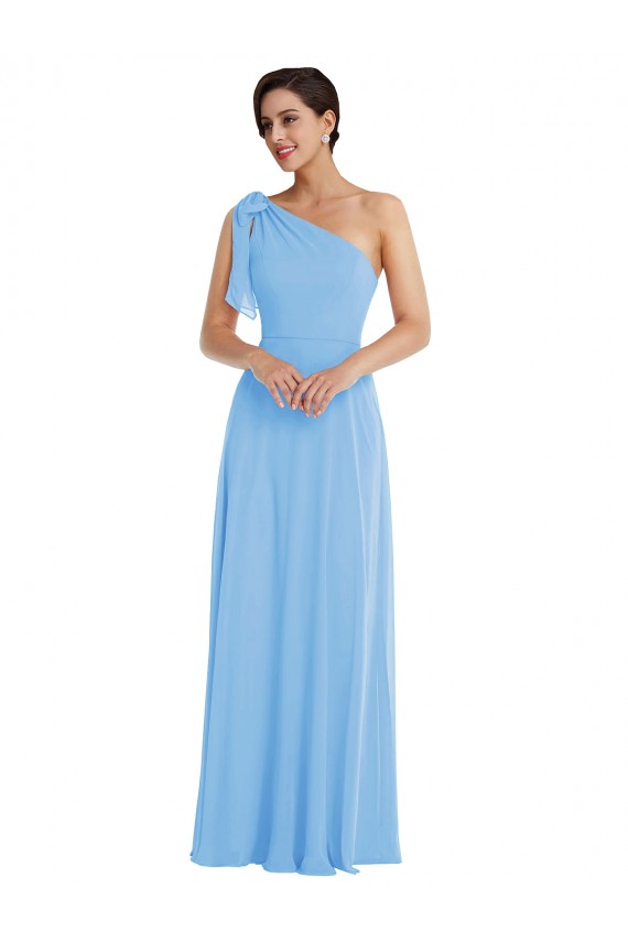 One Shoulder Long Soft Chiffon Periwinkle Sleeveless Semi Formal Evening Dress / Bridesmaid Dress Victoria