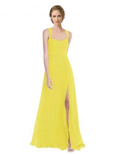 Sweetheart Long Soft Chiffon Yellow Sleeveless Semi Formal Evening Dress / Bridesmaid Dress Victoria