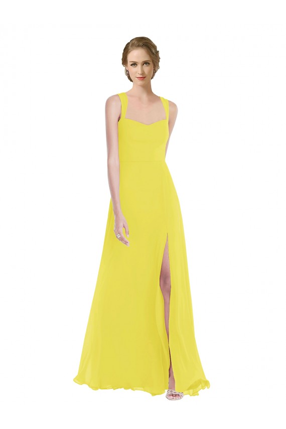 Sweetheart Long Soft Chiffon Yellow Sleeveless Semi Formal Evening Dress / Bridesmaid Dress Victoria