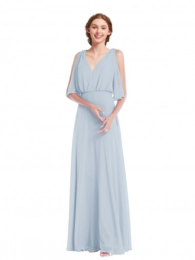 V-Neck Long Soft Chiffon Sea Glass Half Sleeves Evening Gown / Bridesmaid Dress Victoria