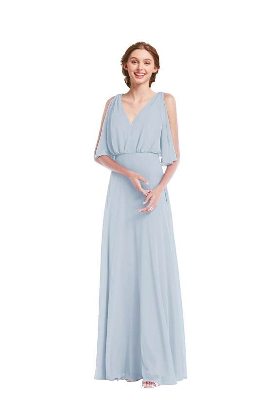 V-Neck Long Soft Chiffon Sea Glass Half Sleeves Evening Gown / Bridesmaid Dress Victoria
