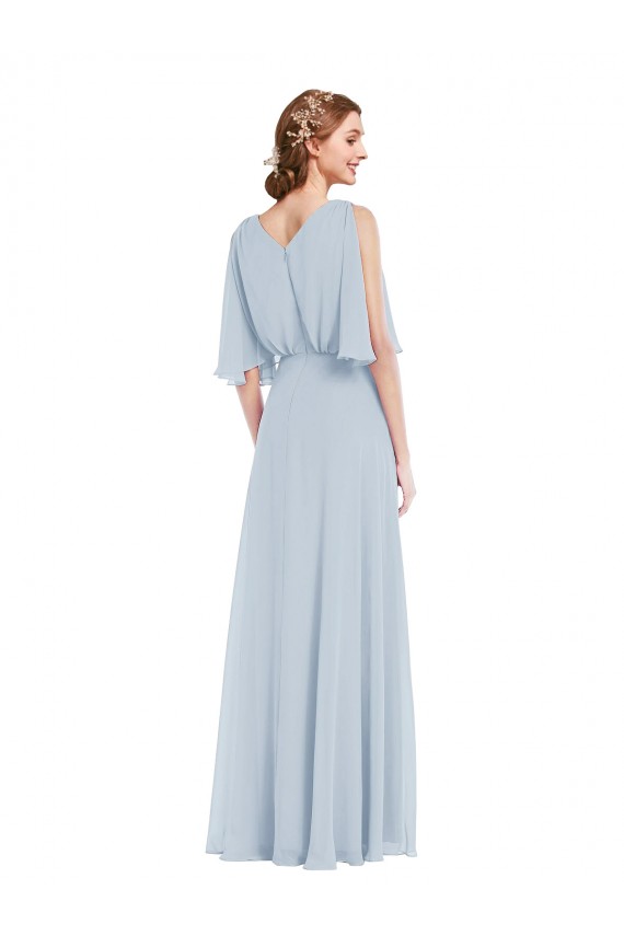V-Neck Long Soft Chiffon Sea Glass Half Sleeves Evening Gown / Bridesmaid Dress Victoria