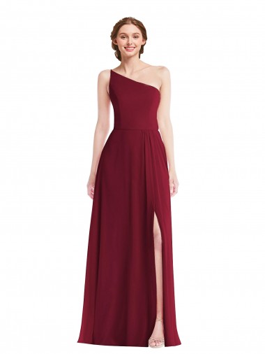 One Shoulder Long Soft Chiffon Burgundy Sleeveless Semi Formal Evening Dress / Bridesmaid Dress Victoria