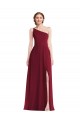 One Shoulder Long Soft Chiffon Burgundy Sleeveless Semi Formal Evening Dress / Bridesmaid Dress Victoria