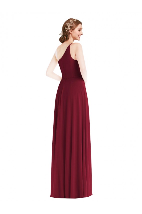 One Shoulder Long Soft Chiffon Burgundy Sleeveless Semi Formal Evening Dress / Bridesmaid Dress Victoria