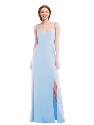 V-Neck Long Soft Chiffon Light Sky Blue Sleeveless Formal Evening Gown / Bridesmaid Dress Victoria