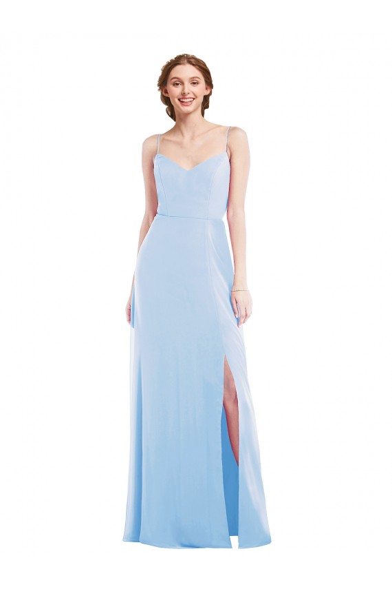 V-Neck Long Soft Chiffon Light Sky Blue Sleeveless Formal Evening Gown / Bridesmaid Dress Victoria