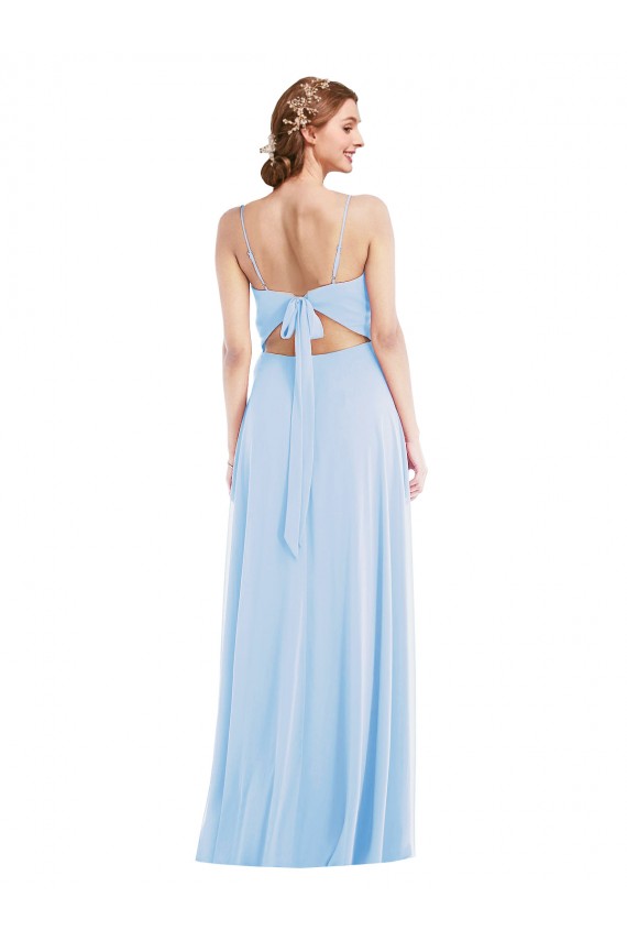 V-Neck Long Soft Chiffon Light Sky Blue Sleeveless Formal Evening Gown / Bridesmaid Dress Victoria