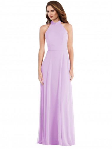 Halter Neck Long Soft Chiffon Lilac Sleeveless Semi Formal Evening Dress / Bridesmaid Dress Victoria