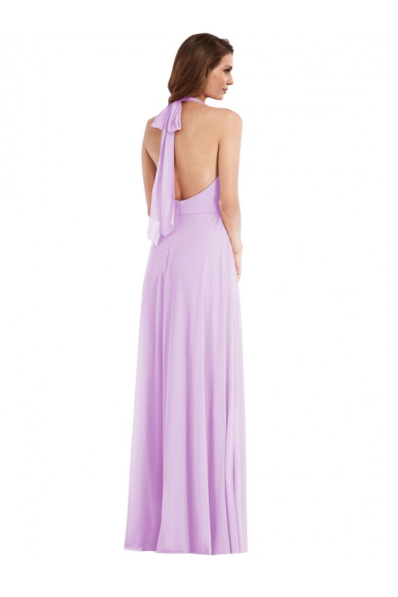 Halter Neck Long Soft Chiffon Lilac Sleeveless Semi Formal Evening Dress / Bridesmaid Dress Victoria