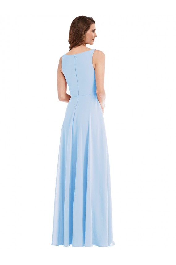 V-Neck Long Soft Chiffon Light Sky Blue Sleeveless Semi Formal Evening Dress / Bridesmaid Dress Victoria