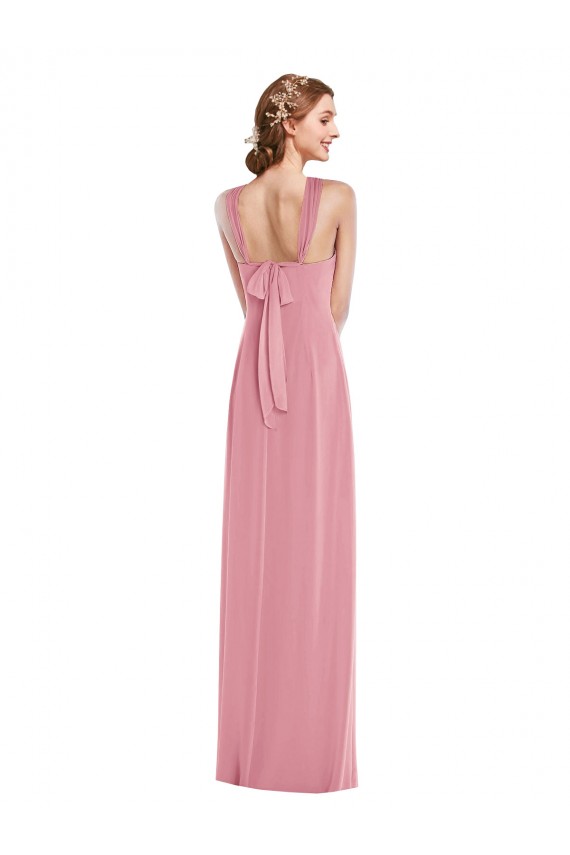 Halter Neck Long Soft Chiffon Skin Pink Sleeveless Semi Formal Evening Dress / Bridesmaid Dress Victoria