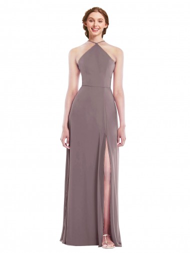 Halter Neck Long Soft Chiffon Dusty Rose Sleeveless Formal Evening Gown / Bridesmaid Dress Victoria