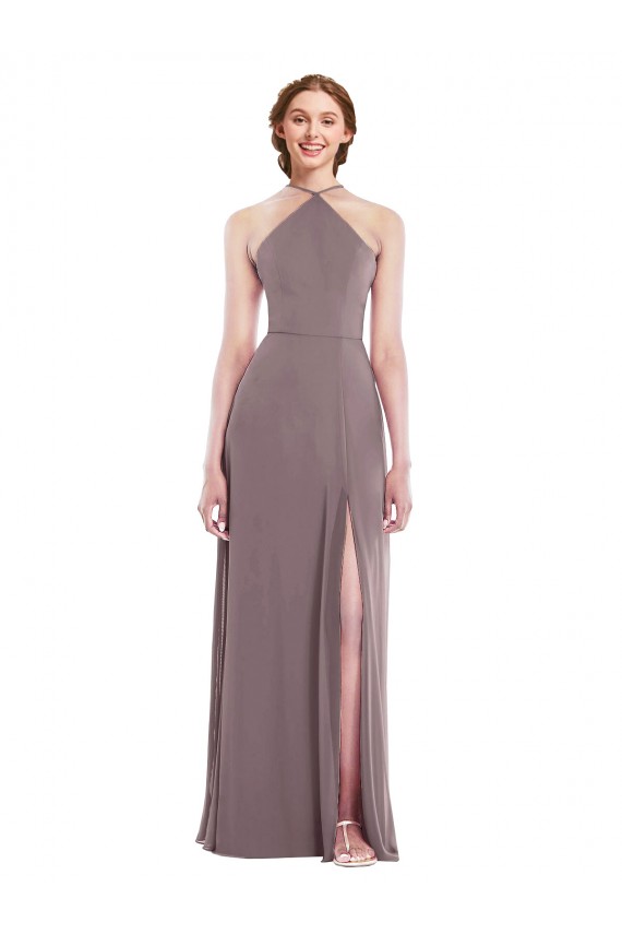 Halter Neck Long Soft Chiffon Dusty Rose Sleeveless Formal Evening Gown / Bridesmaid Dress Victoria