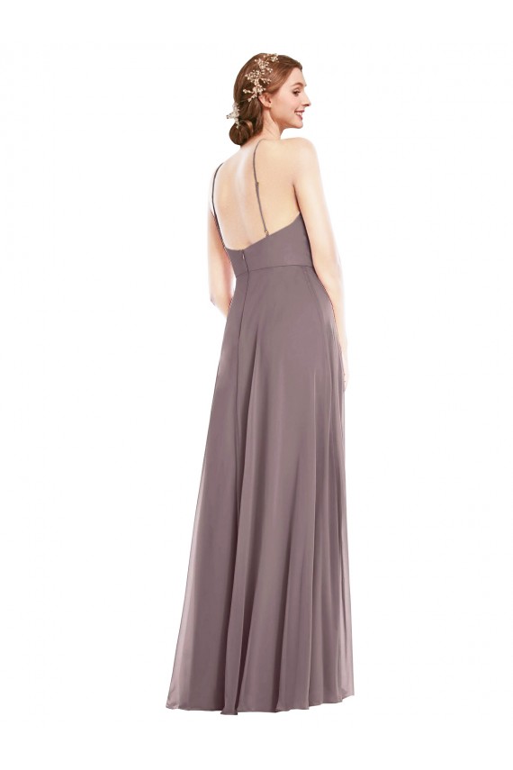 Halter Neck Long Soft Chiffon Dusty Rose Sleeveless Formal Evening Gown / Bridesmaid Dress Victoria
