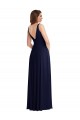 V-Neck Long Soft Chiffon Dark Navy Sleeveless Black Tie Evening Gown / Bridesmaid Dress Victoria