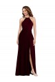 Halter Neck Long Soft Chiffon Burgundy Gold Sleeveless Semi Formal Evening Dress / Bridesmaid Dress Victoria