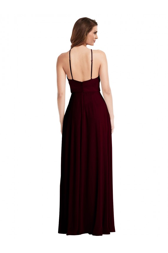 Halter Neck Long Soft Chiffon Burgundy Gold Sleeveless Semi Formal Evening Dress / Bridesmaid Dress Victoria
