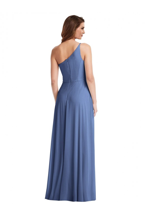 One Shoulder Long Soft Chiffon Windsor Blue Sleeveless Formal Evening Gown / Bridesmaid Dress Victoria
