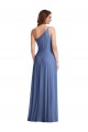 One Shoulder Long Soft Chiffon Windsor Blue Sleeveless Formal Evening Gown / Bridesmaid Dress Victoria